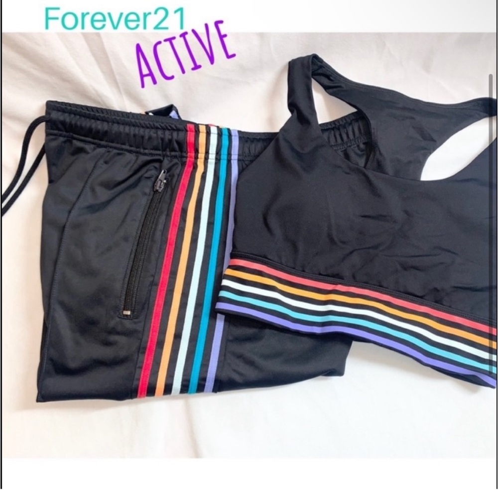 Forever 21 Black Sports Bra with Rainbow Stripes